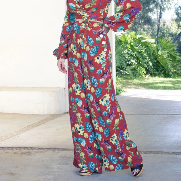 LOCO LINDO Pants - DORIS MAYDAY FOR LOCO LINDO HIGH WAIST PALAZZO PANTS RESORT SEA VACATION